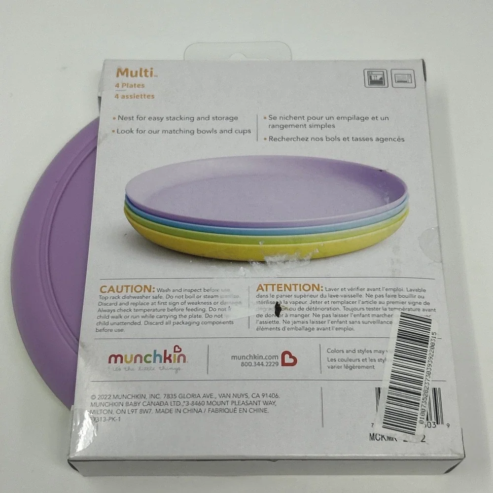 NEW 4 Munchkin Multi-Colored Plates 6+ Months BPA Free Easy Scoop Edges